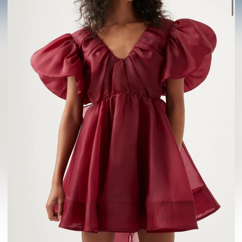 Aje Gretta Organza Dress in Burgundy